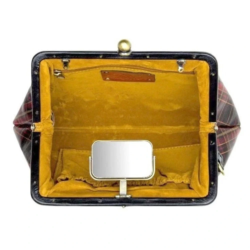 Patricia Nash Tartan Plaid‎ Frame Bag Coin Purse Set Kiss Lock Crossbody Leather